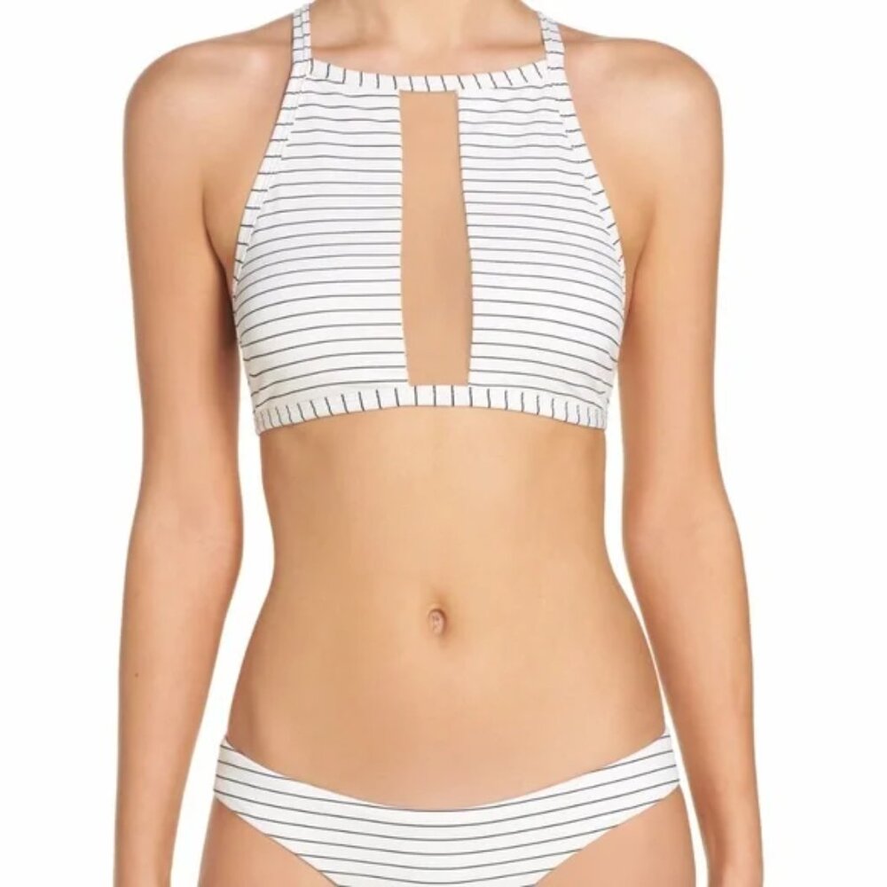 Boys + Arrows "Vulgar Vinny Bandit" Swim Bikini Striped Top Mesh Black White